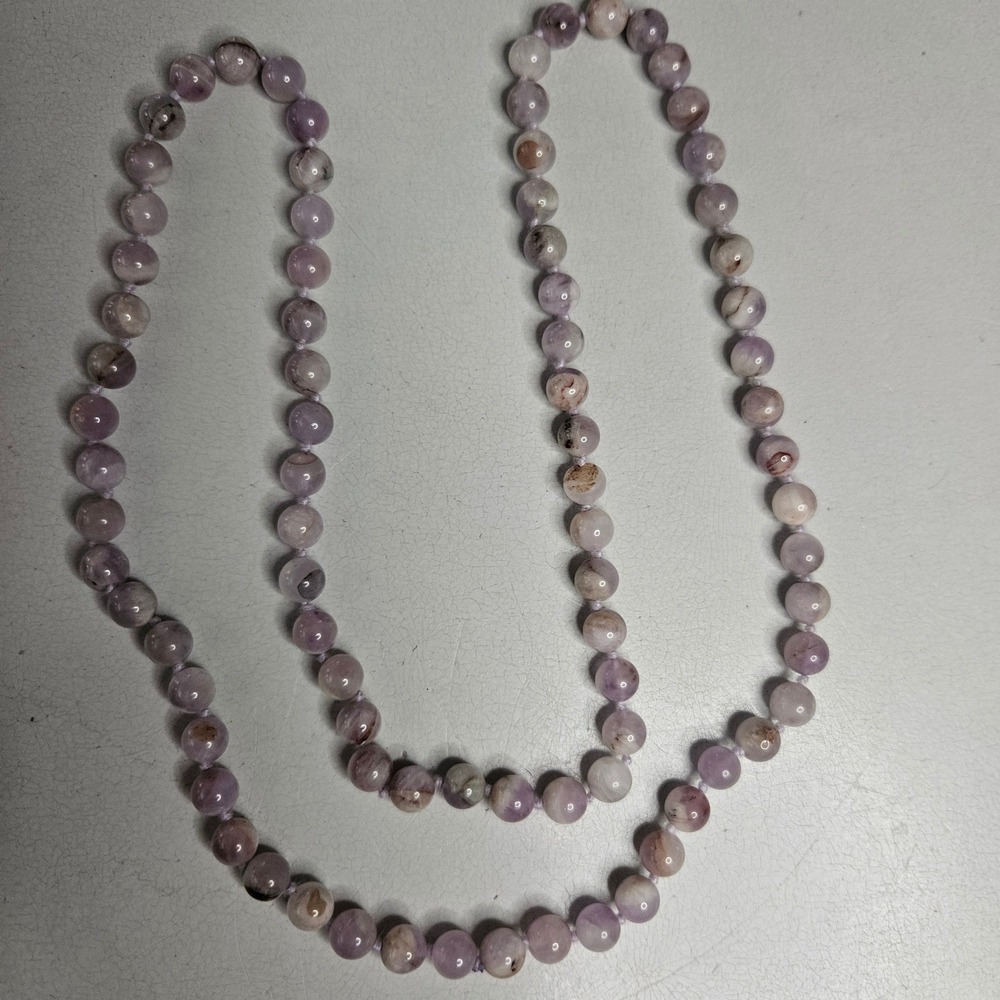 Vintage Hand Knotted Amethyst Bead Necklace 30 Inch Round Purple Stone Strand